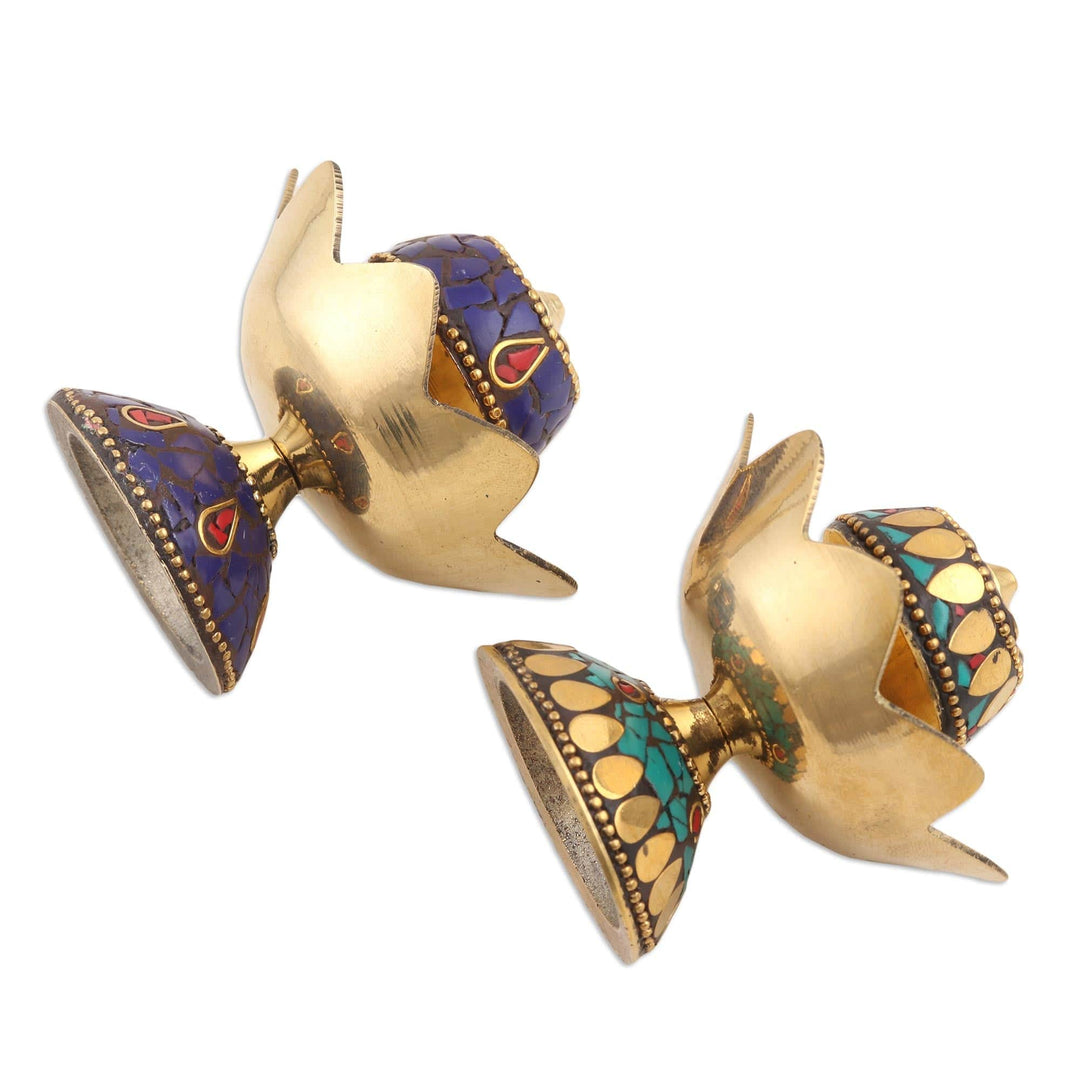 Brass Lotus-Themed Incense Holders (Pair) - Fragrant Petals
