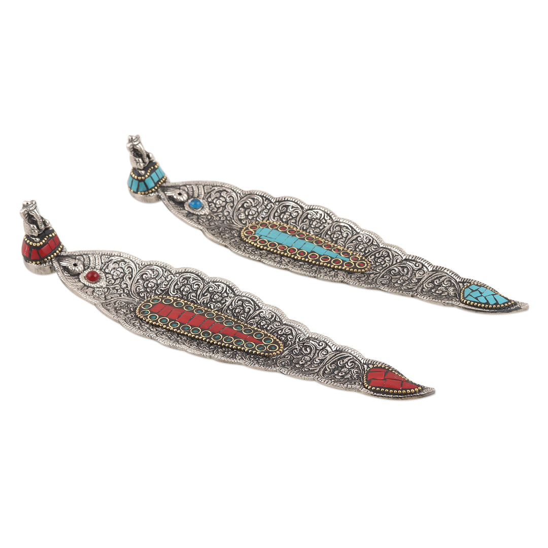 Aluminum Incense Holders with Resin Tiles (Pair) - Ganesha's Glory