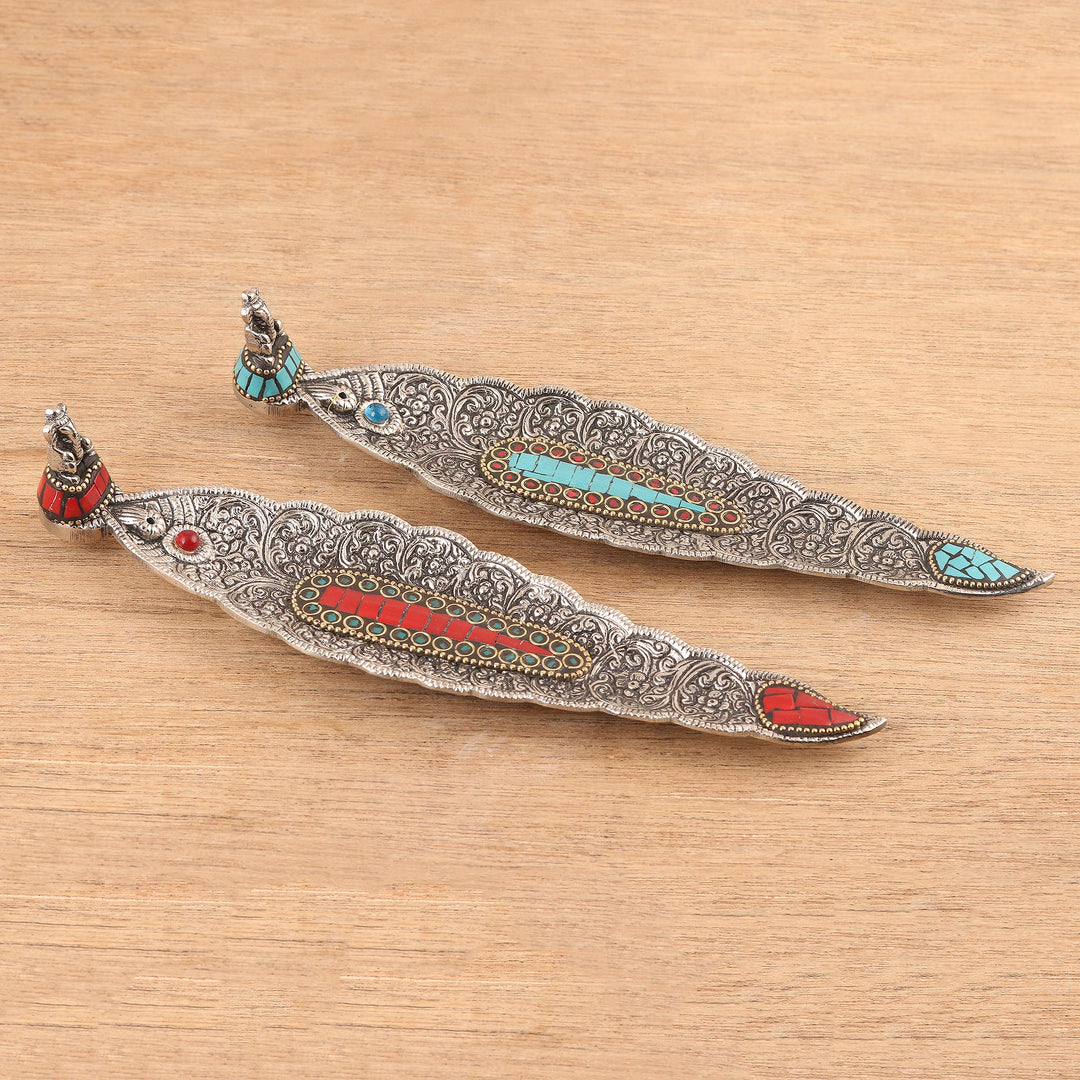 Aluminum Incense Holders with Resin Tiles (Pair) - Ganesha's Glory