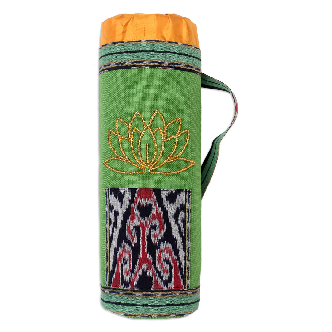 Ikat Cotton Yoga Mat Carrier with Lotus Motif - Large Golden Lotus