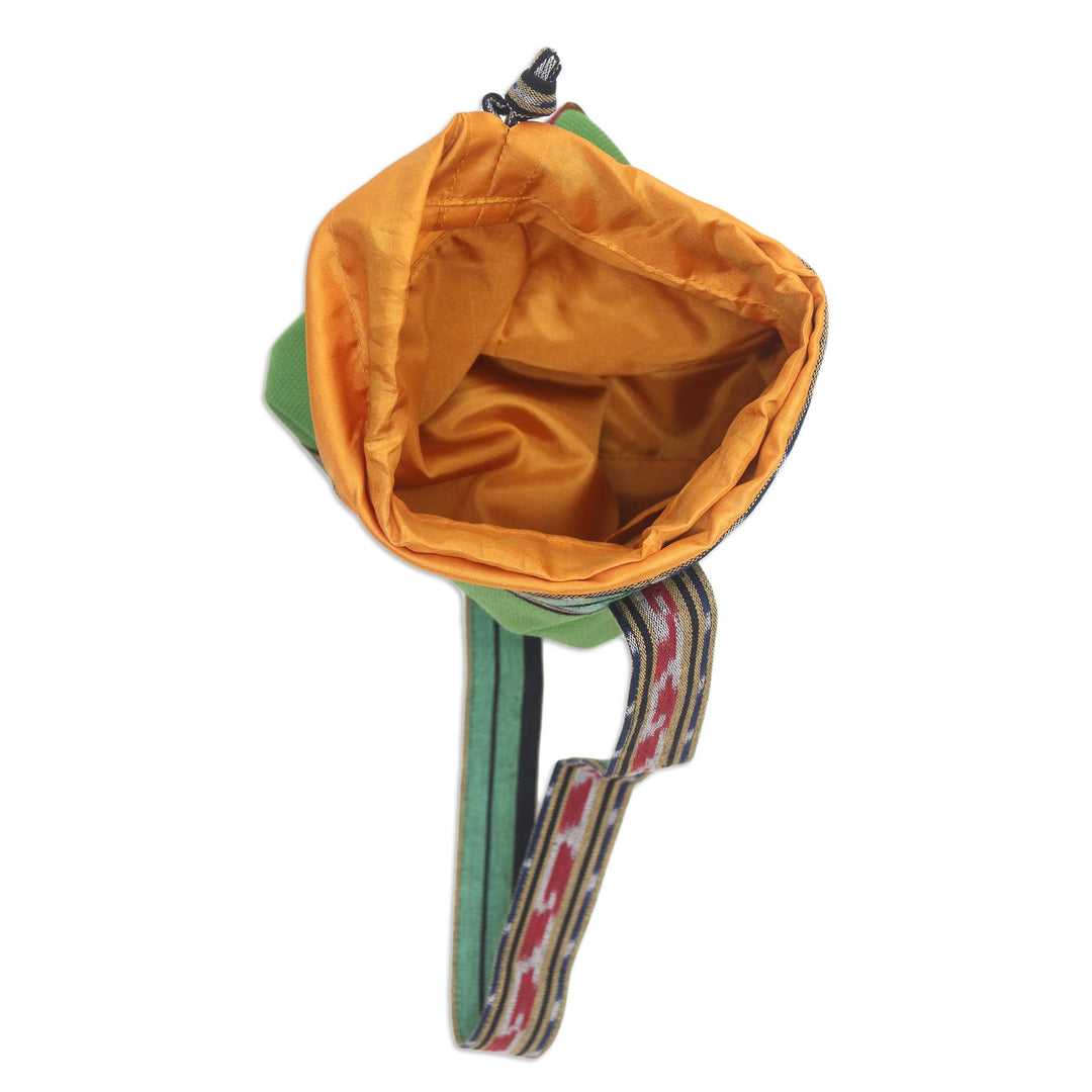 Ikat Cotton Yoga Mat Carrier with Lotus Motif - Large Golden Lotus