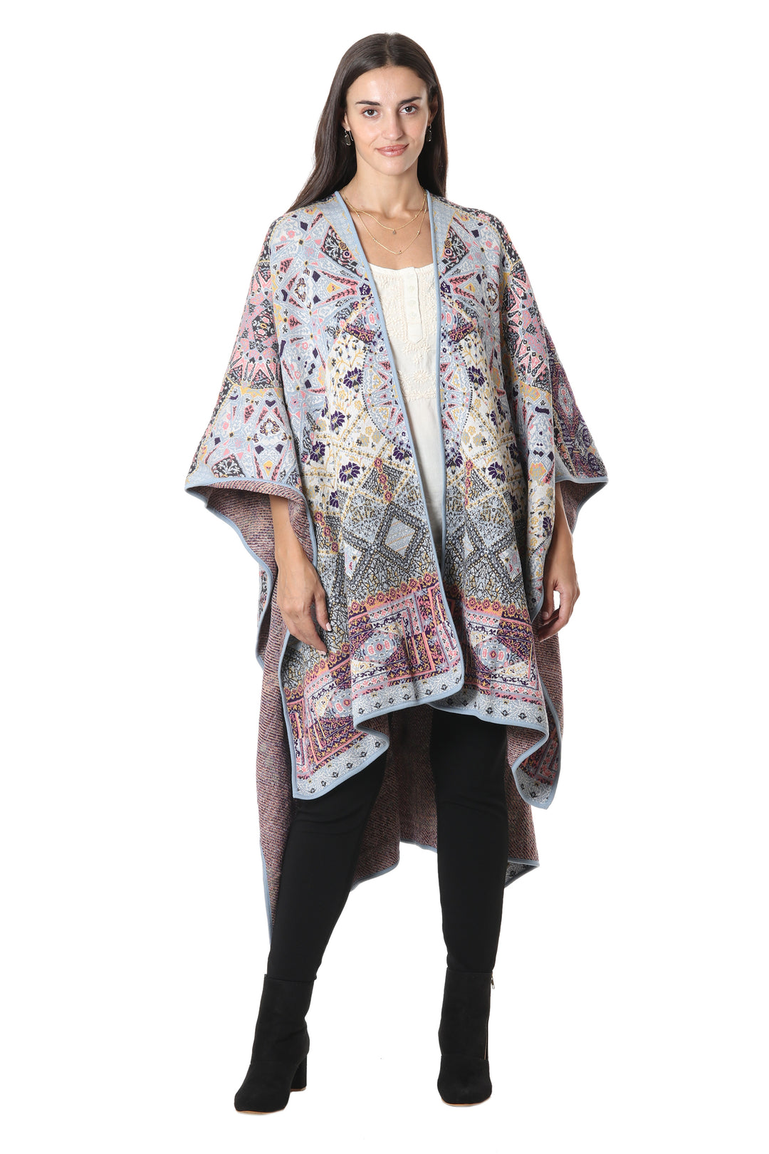 Knit Multicolor Viscose Blend Ruana from India - Effortless Style