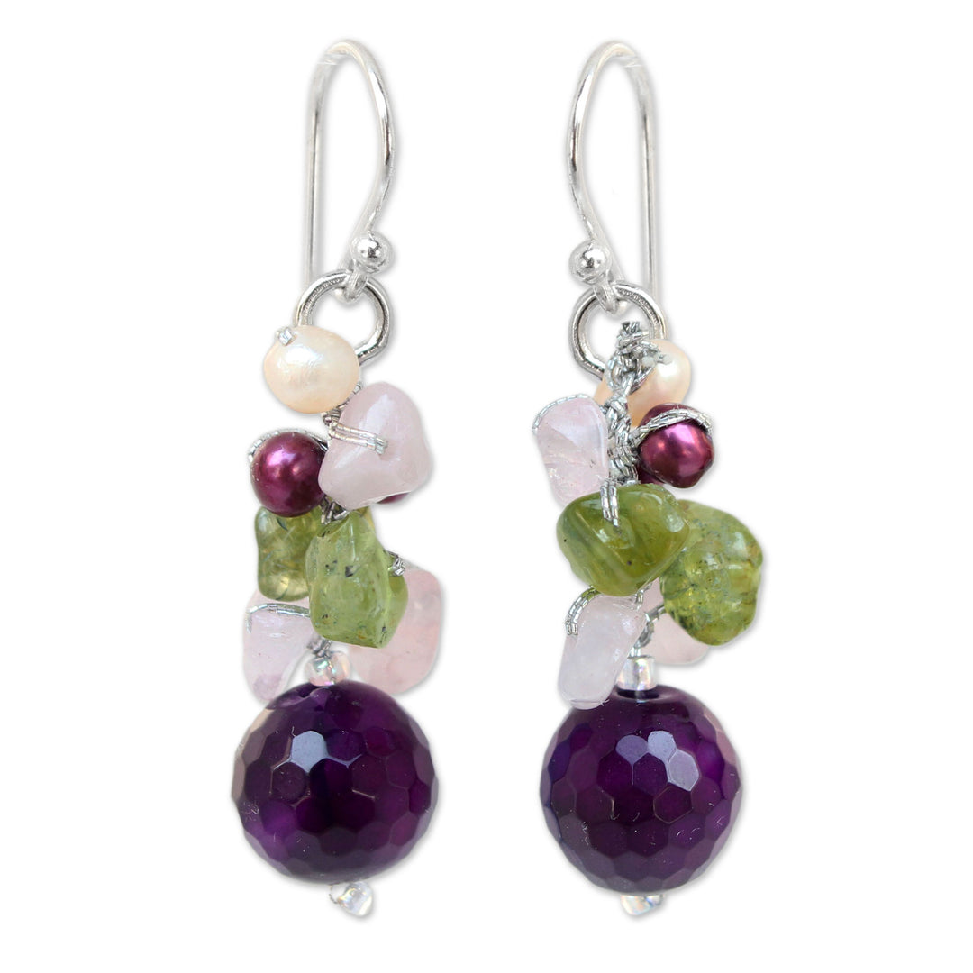 Pearl and Rose Quartz Cluster Earrings - Princess Legend