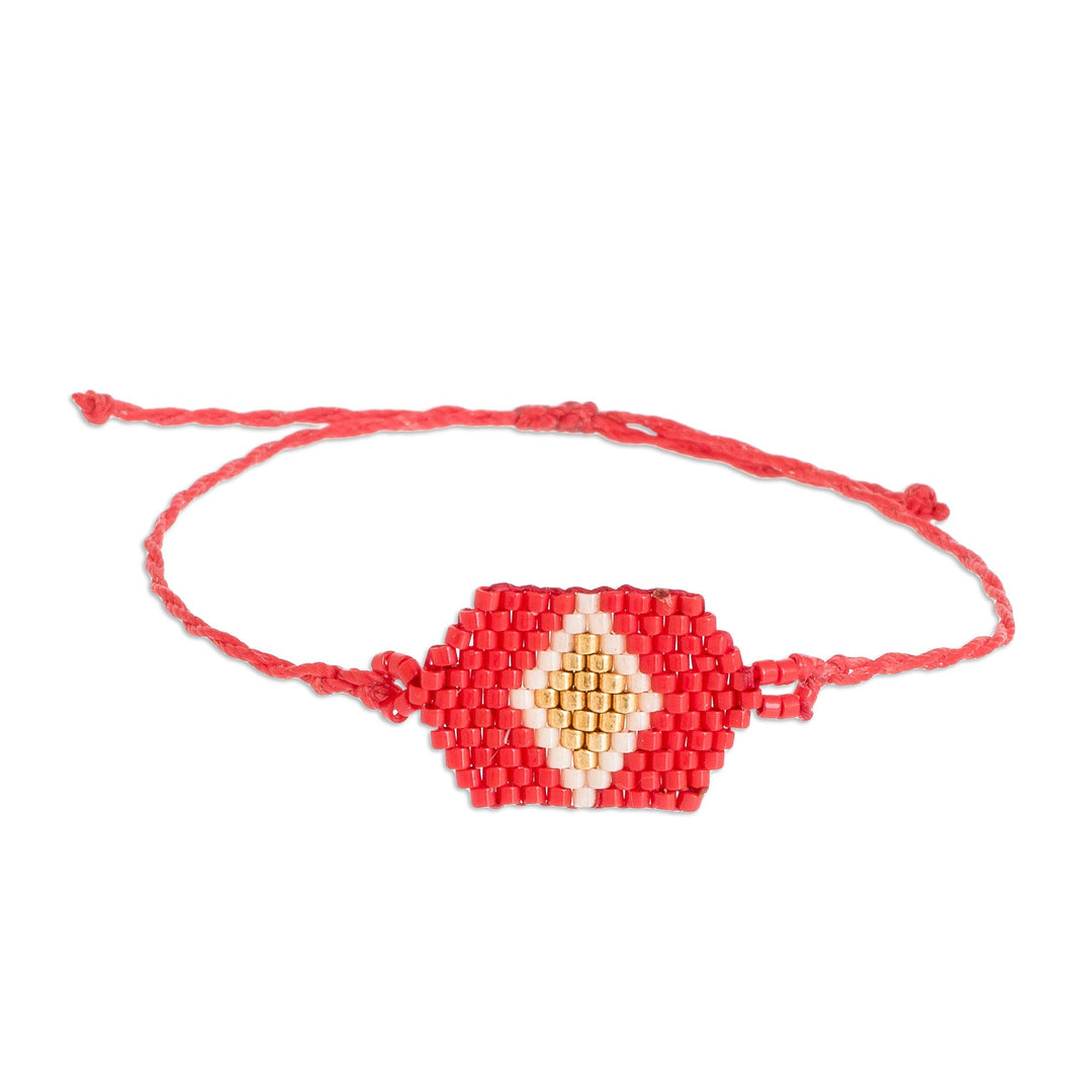 Red and Gold Unisex Glass Beaded Diamond patterned Bracelet - Red and Gold Diamond