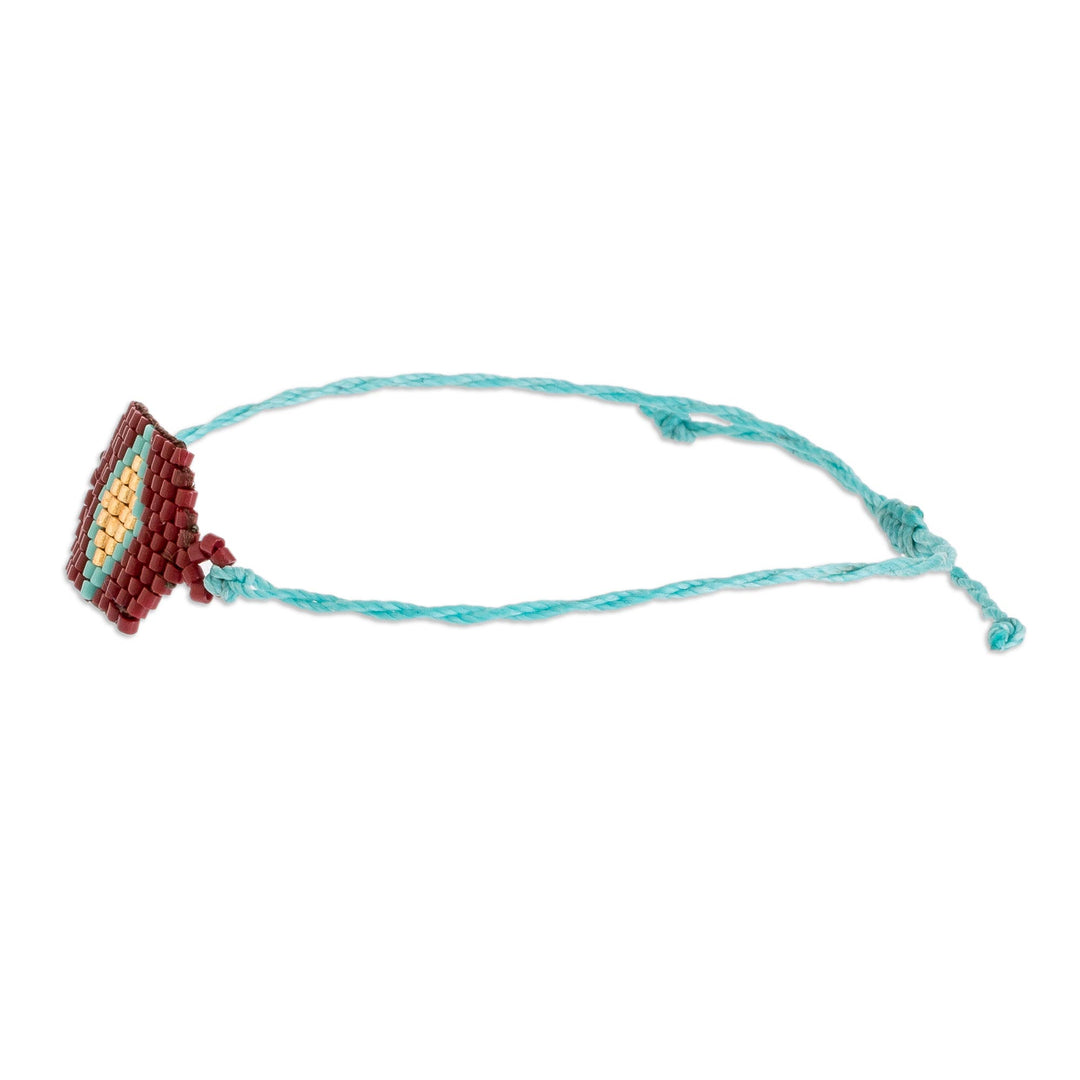 Red and Blue Unisex Glass Beaded Diamond Patterned Bracelet - Russet and Blue Diamond