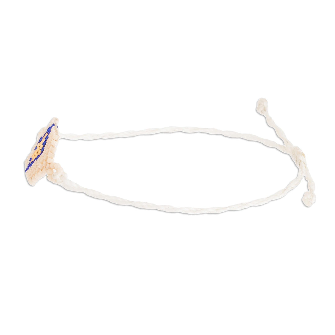 White Unisex Glass Beaded Diamond Patterned Bracelet - White and Gold Diamond