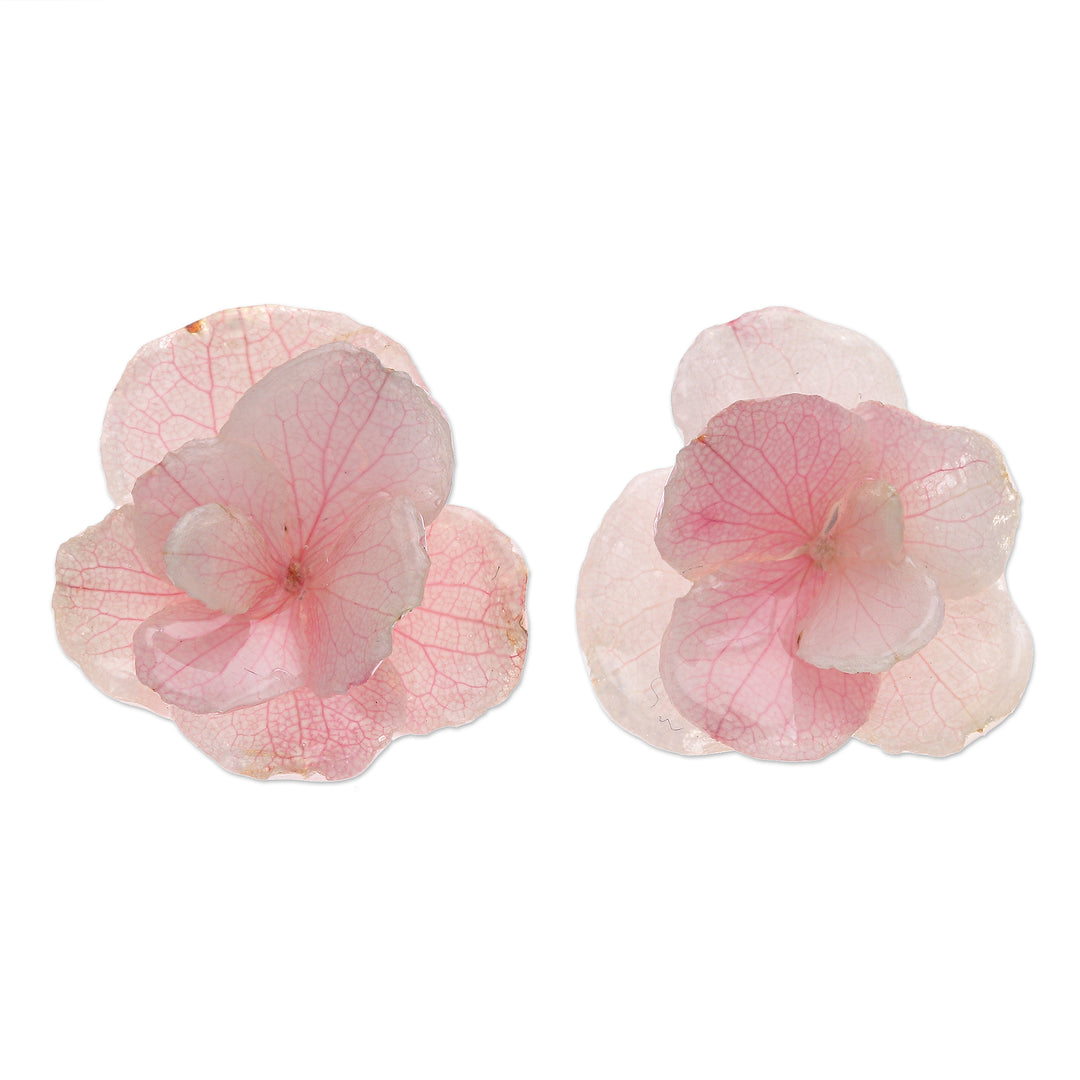 Hydrangea Petal Button Earrings from Thailand - Blooming Hydrangea