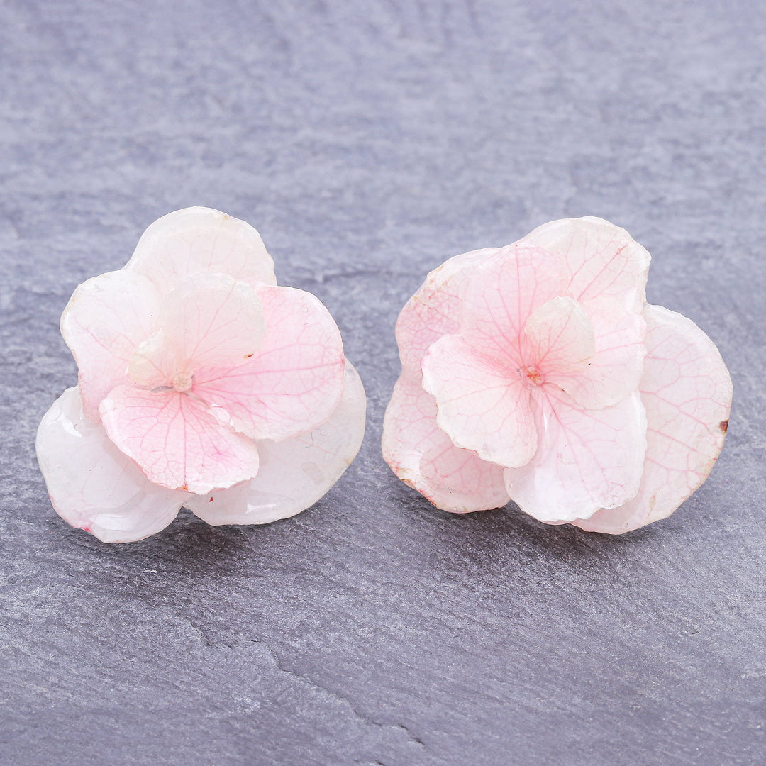Hydrangea Petal Button Earrings from Thailand - Blooming Hydrangea