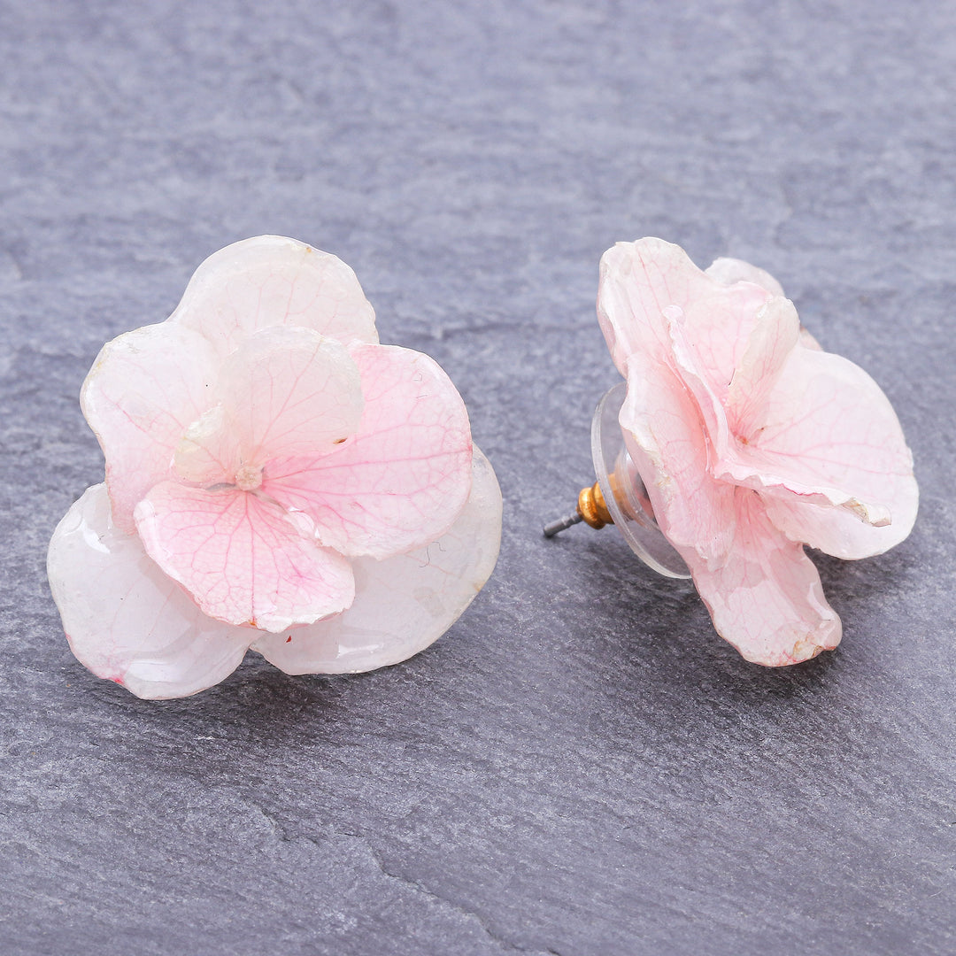 Hydrangea Petal Button Earrings from Thailand - Blooming Hydrangea