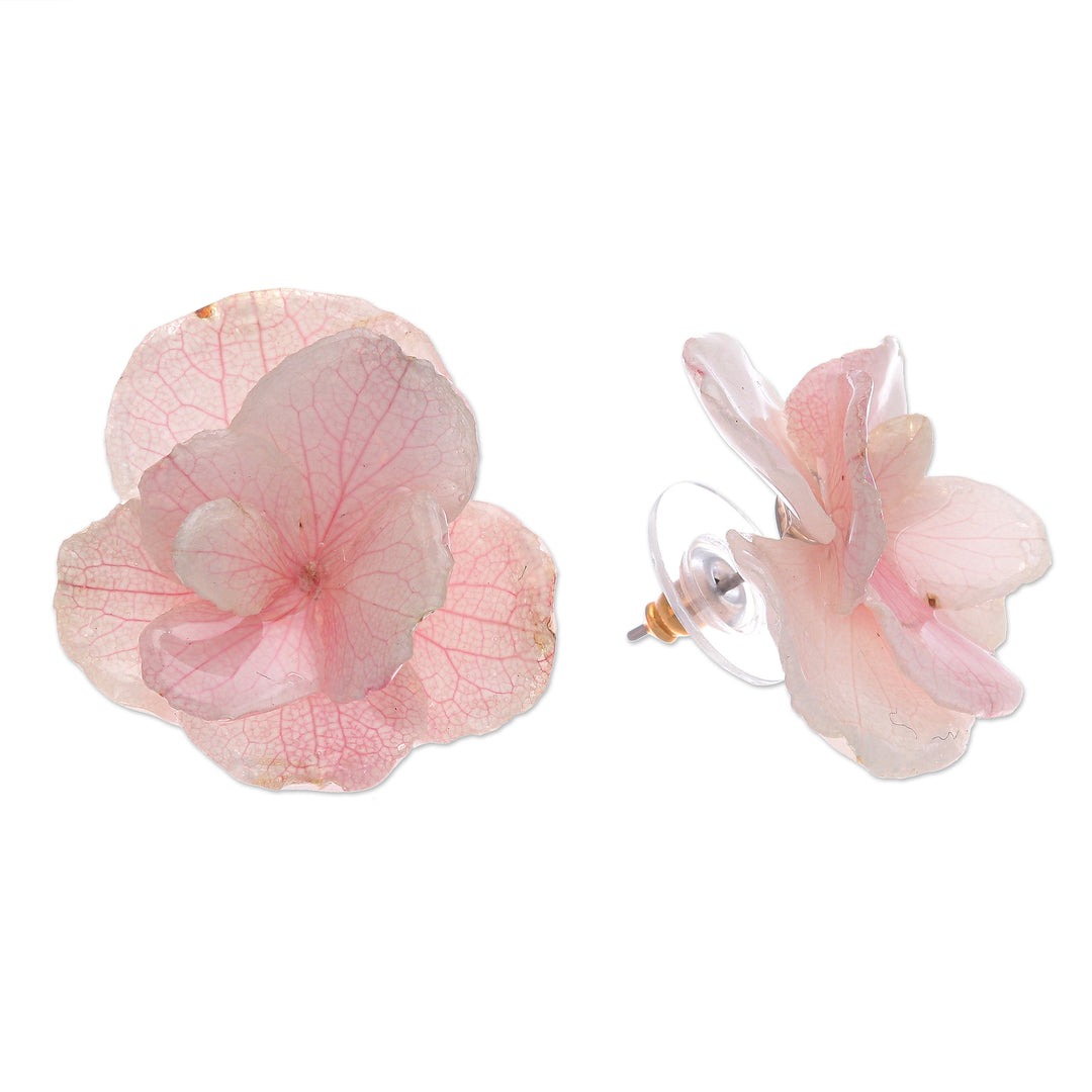 Hydrangea Petal Button Earrings from Thailand - Blooming Hydrangea