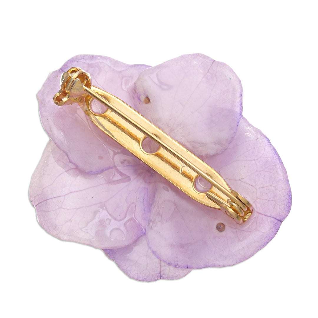 Thai Preserved Violet Hydrangea Brooch Pin - Violet Hydrangea