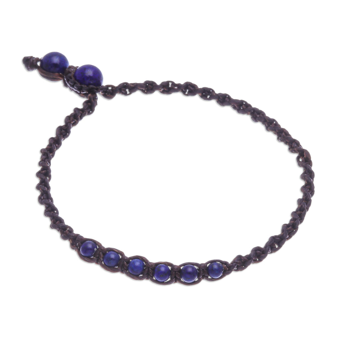 Blue Lapis Lazuli Beaded Macrame Ankle with Beaded Closure - Thai Beach Chic in Blue