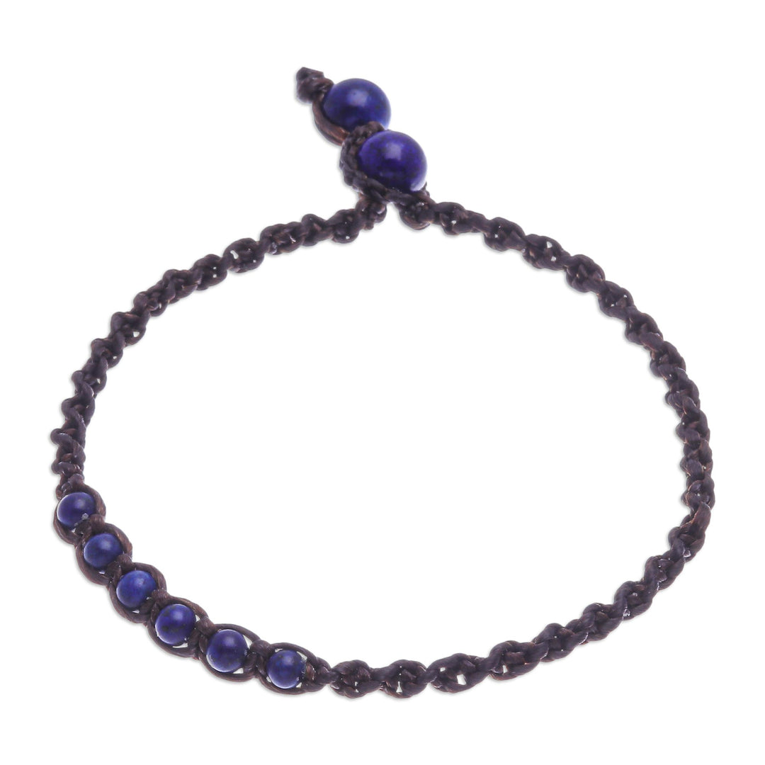 Blue Lapis Lazuli Beaded Macrame Ankle with Beaded Closure - Thai Beach Chic in Blue