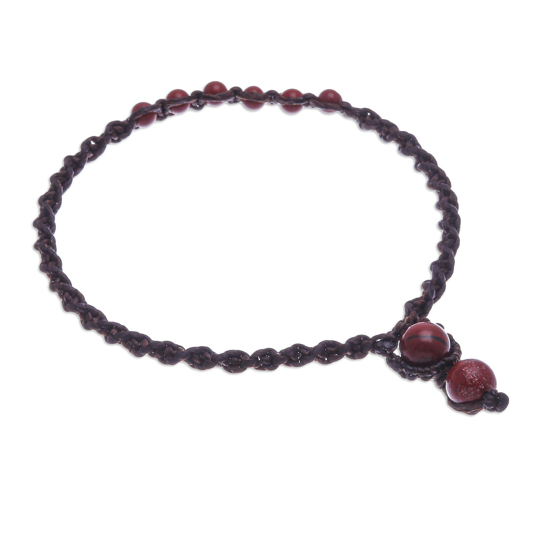 Red Jasper Beaded Macrame Ankle with Beaded Closure - Thai Beach Chic in Red