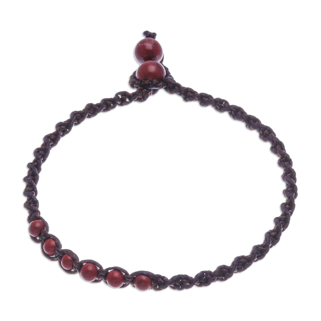 Red Jasper Beaded Macrame Ankle with Beaded Closure - Thai Beach Chic in Red