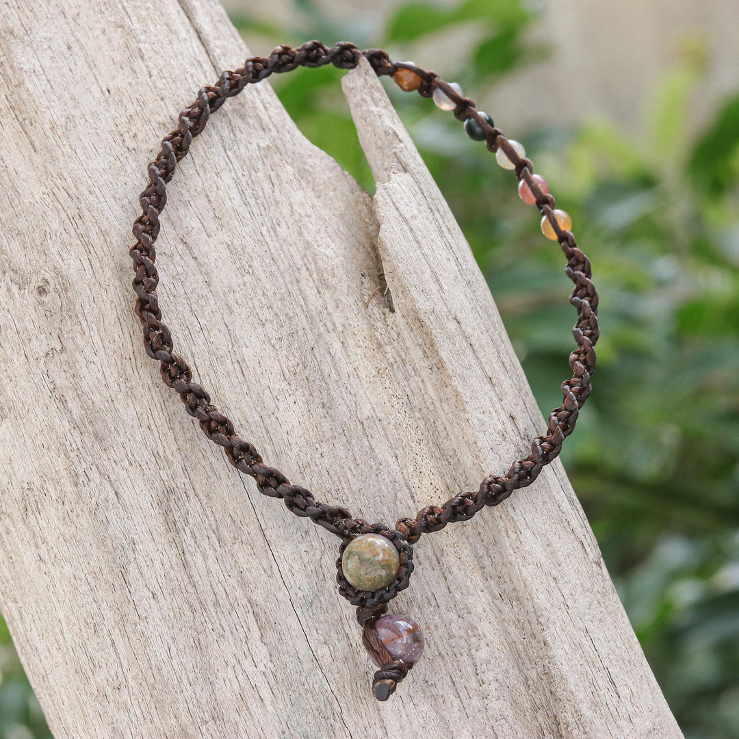 Multicolored Agate Beaded Macrame Anklet from Thailand - Thai Beach Chic