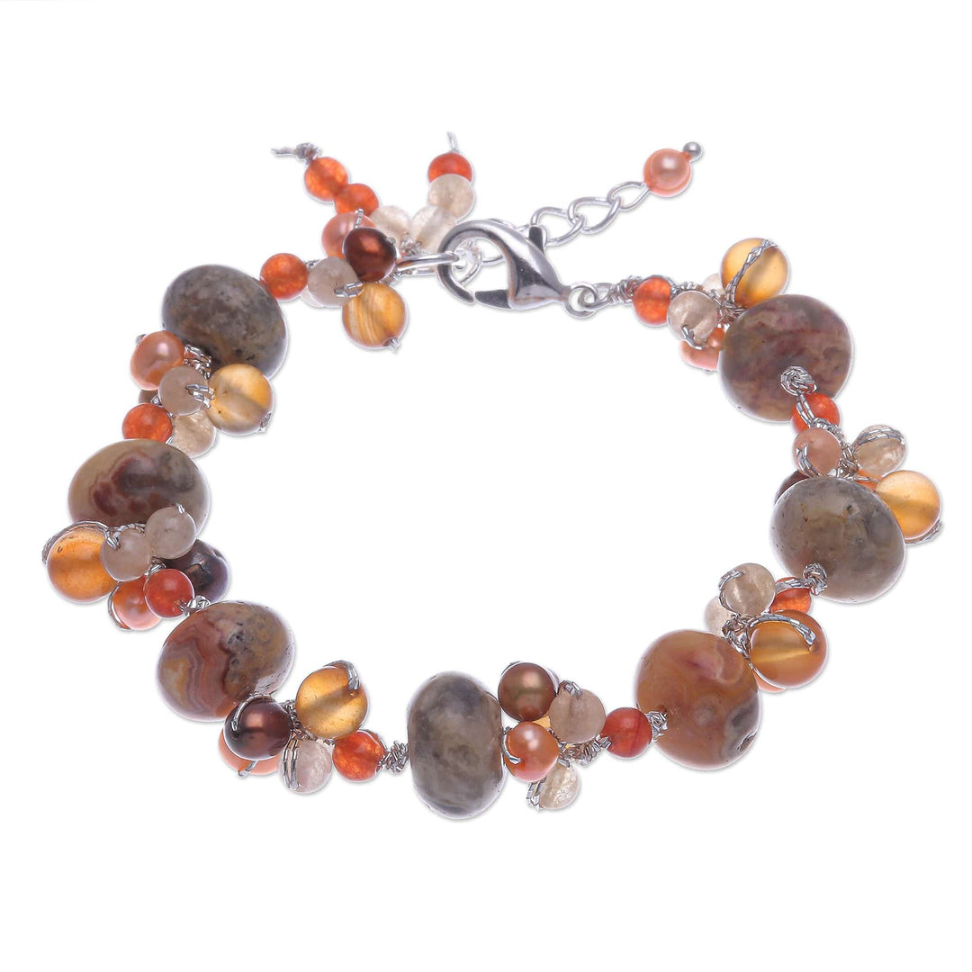 Cultured Pearl and Carnelian Beaded Bracelet - Summer Apricot