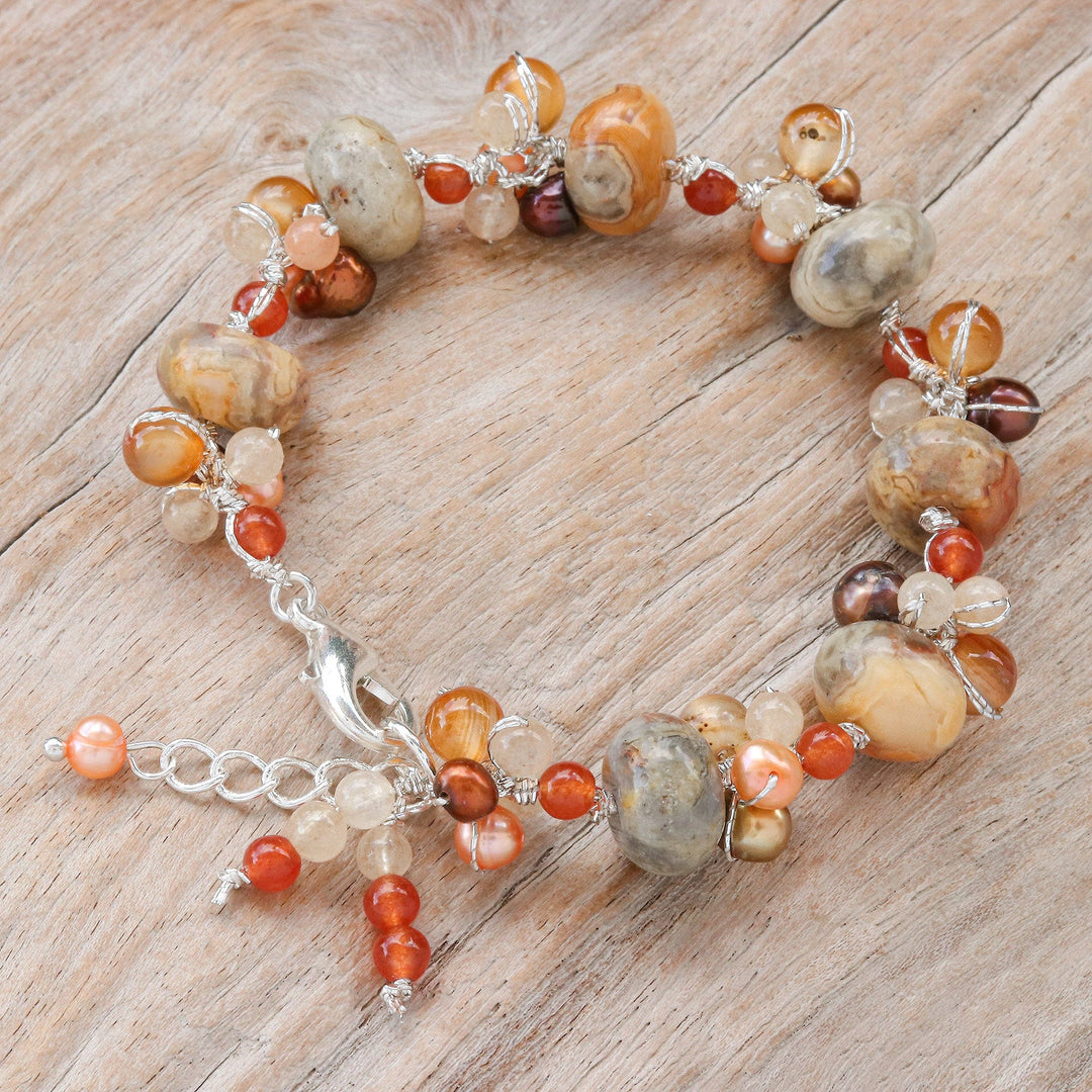 Cultured Pearl and Carnelian Beaded Bracelet - Summer Apricot