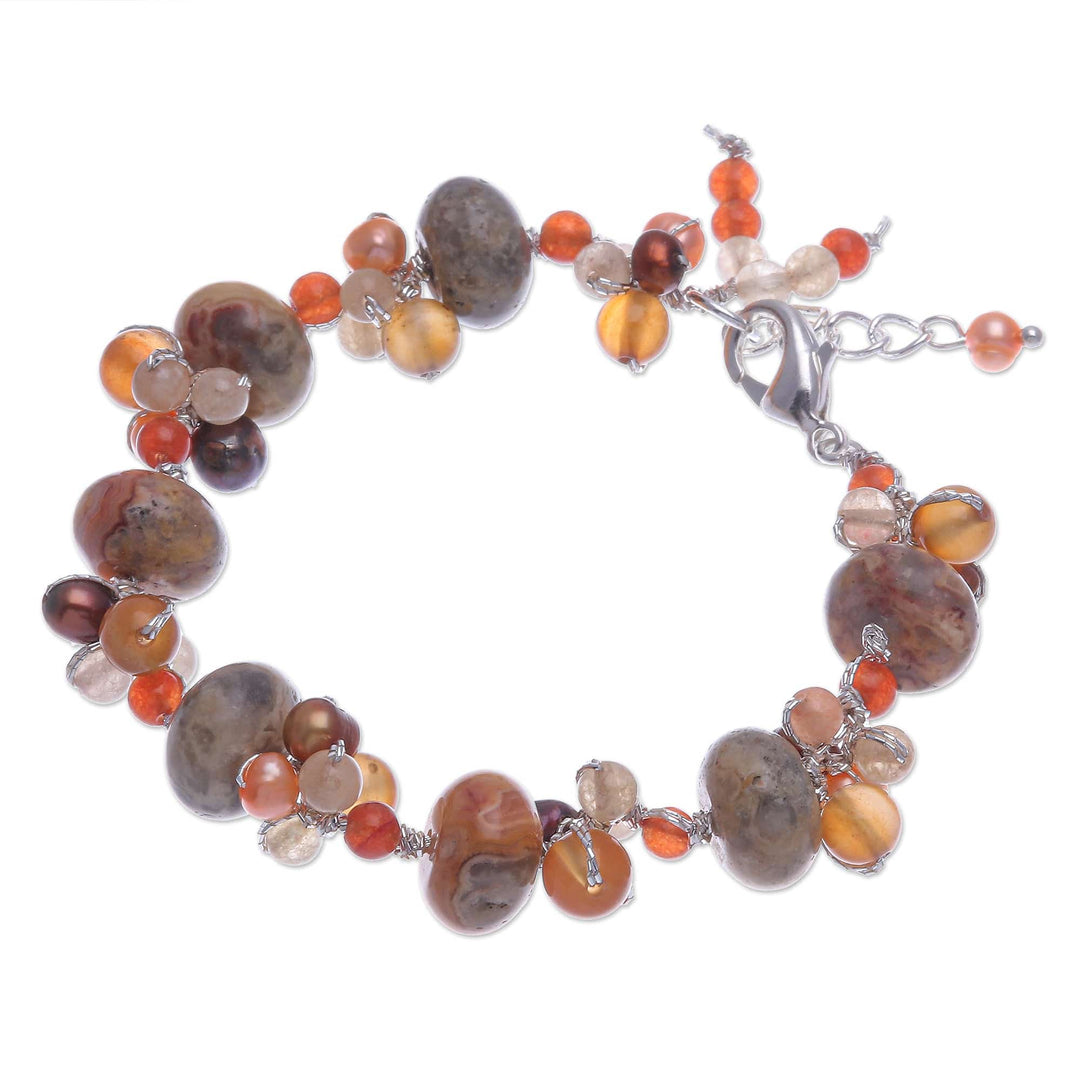 Cultured Pearl and Carnelian Beaded Bracelet - Summer Apricot