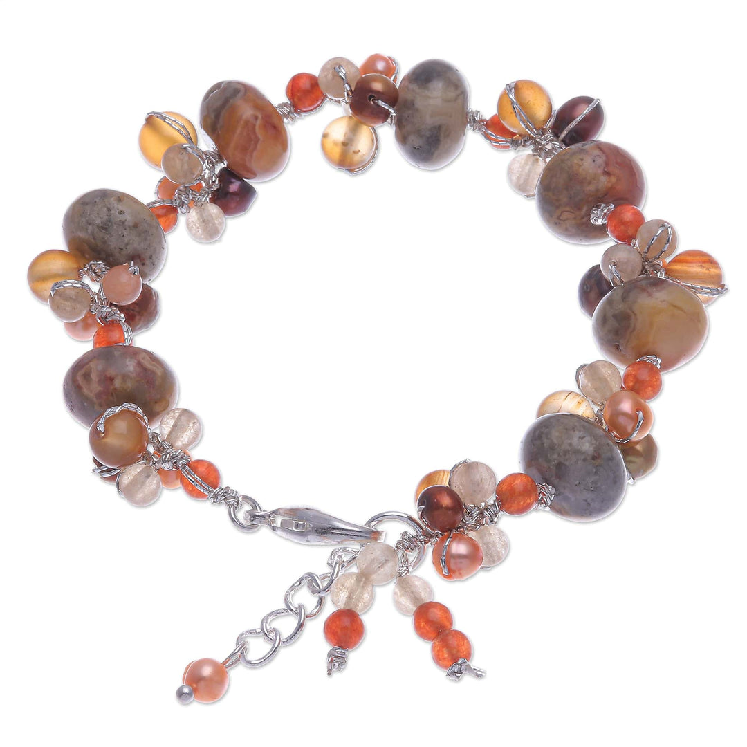 Cultured Pearl and Carnelian Beaded Bracelet - Summer Apricot