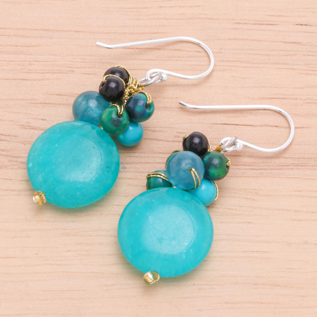 Multi-stone Turquoise Colored Dangle Earrings from Thailand - Cyan Baubles