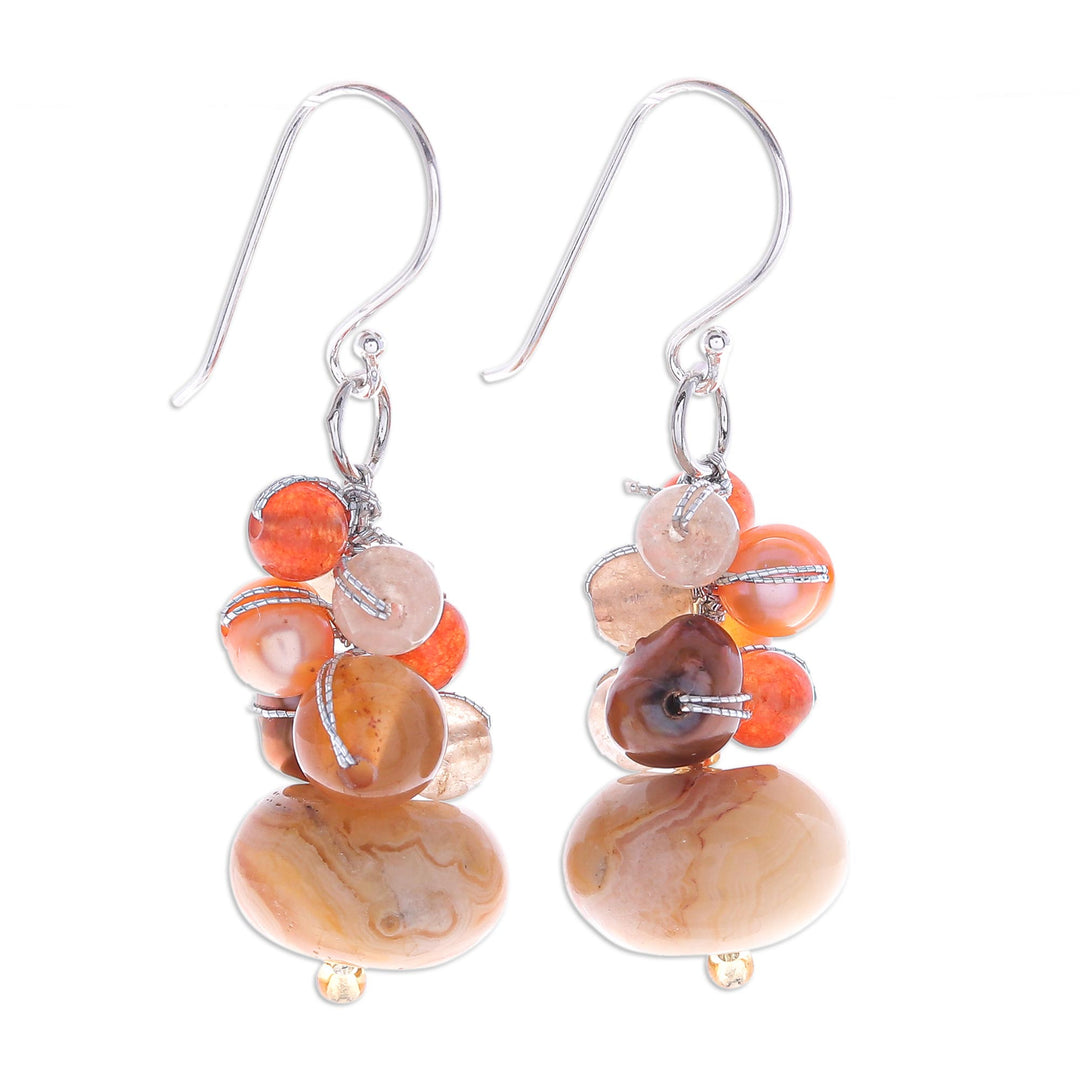 Peach Colored Multistone Beaded Earrings from Thailand - Apricot Love
