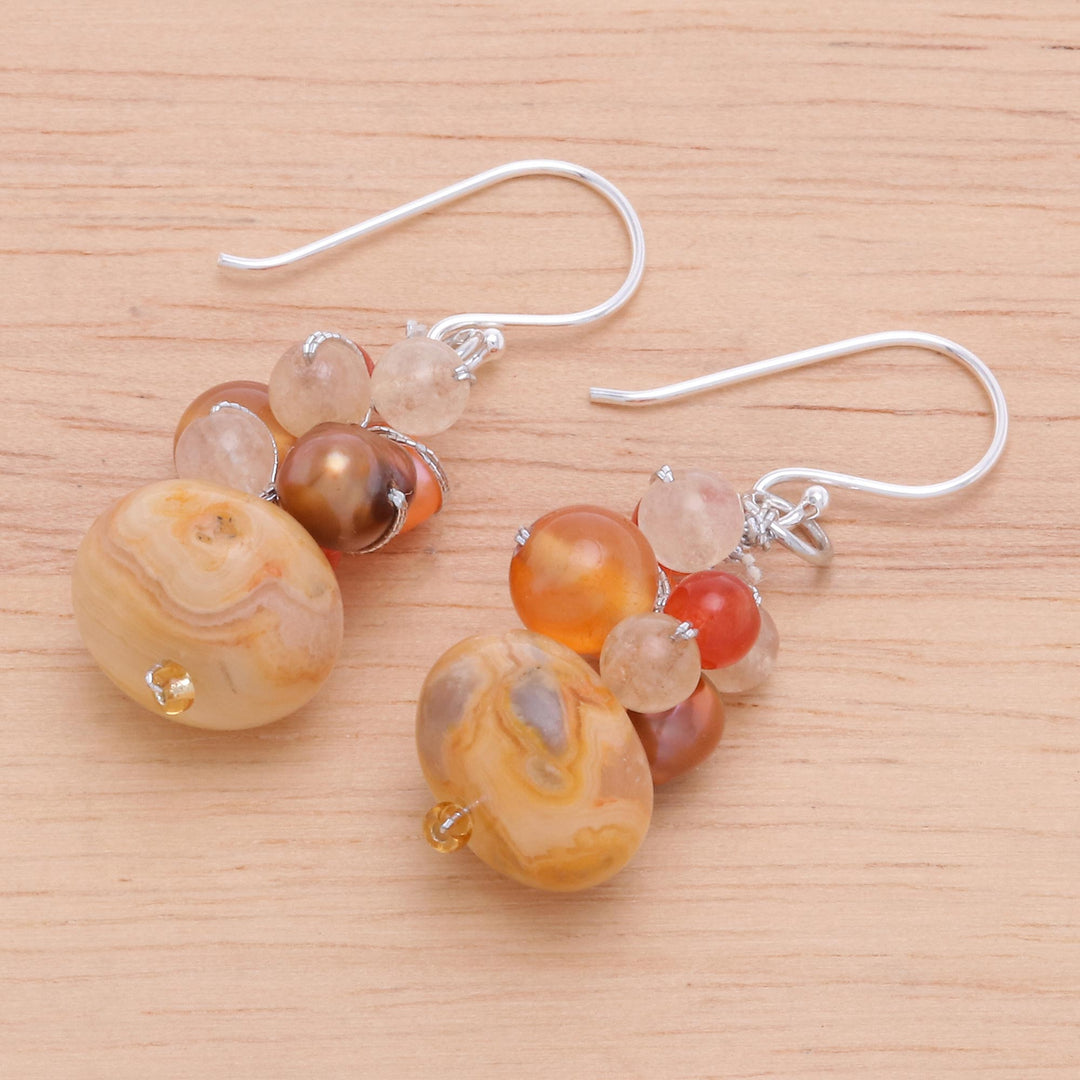 Peach Colored Multistone Beaded Earrings from Thailand - Apricot Love