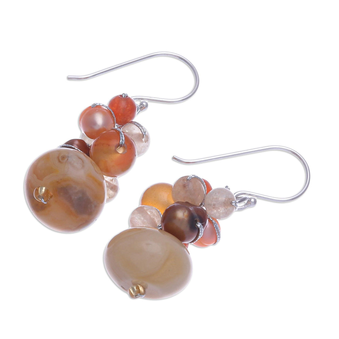 Peach Colored Multistone Beaded Earrings from Thailand - Apricot Love