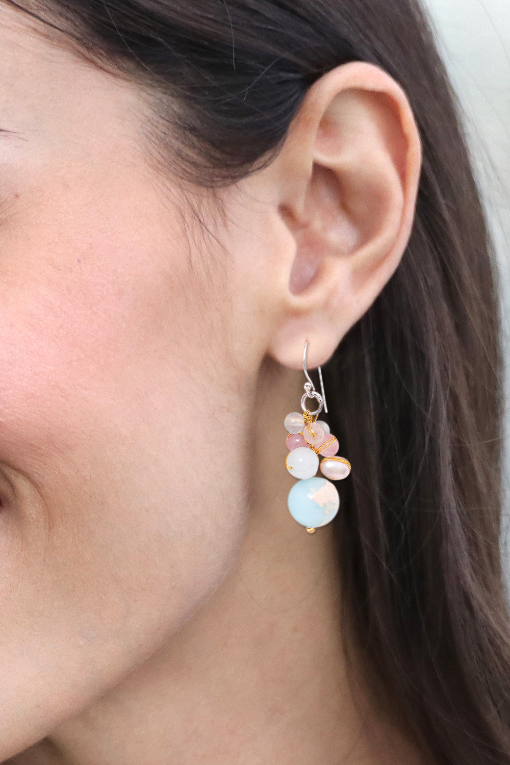 Jasper Cultured Pearl and Quartz Beaded and Hooked Earrings - Cave Treasures