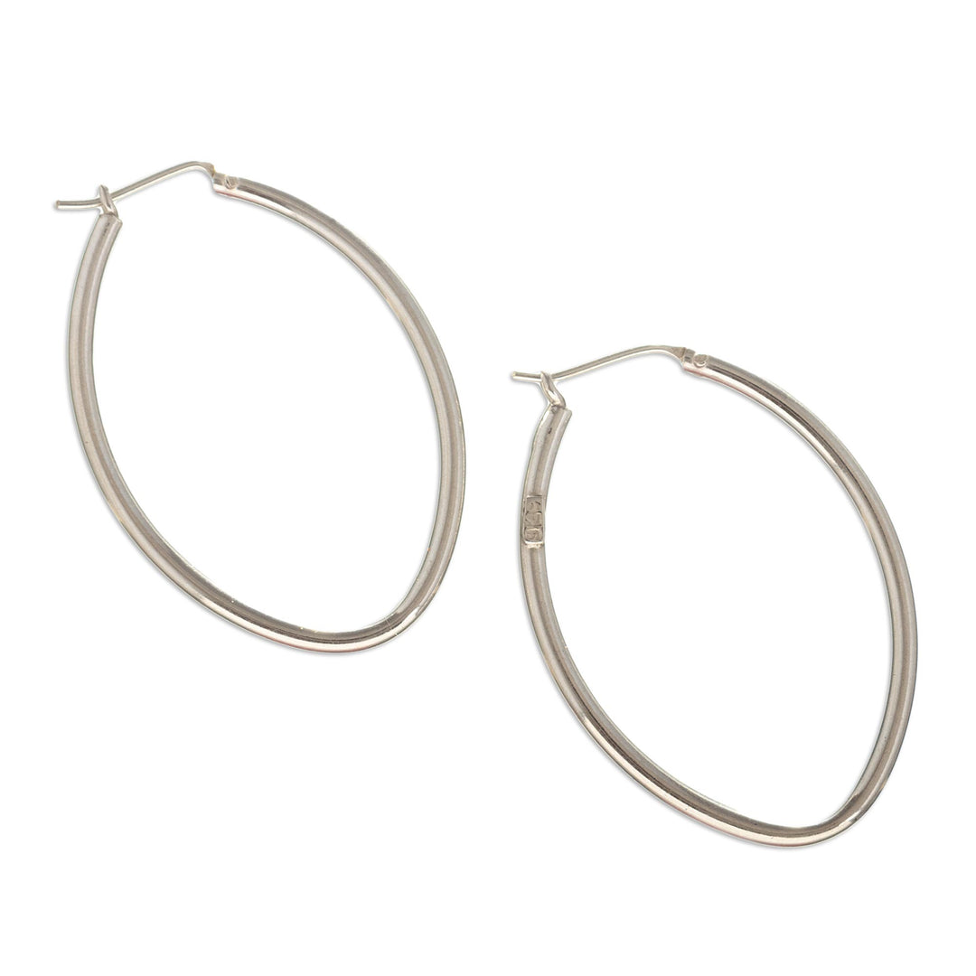 925 Sterling Silver Ellipse Hoop Earrings from Peru - Pampas Cat's Eye