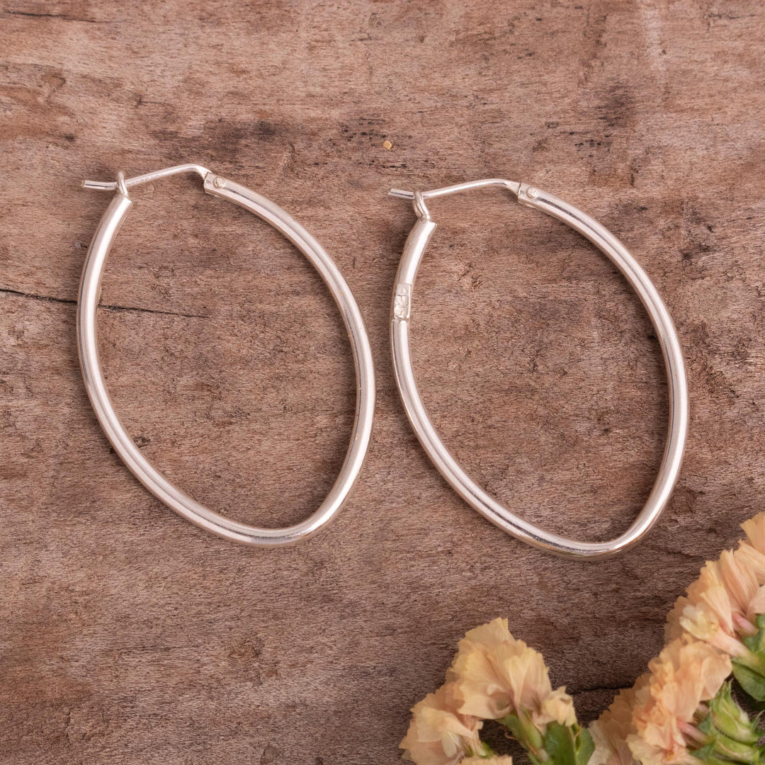925 Sterling Silver Ellipse Hoop Earrings from Peru - Pampas Cat's Eye