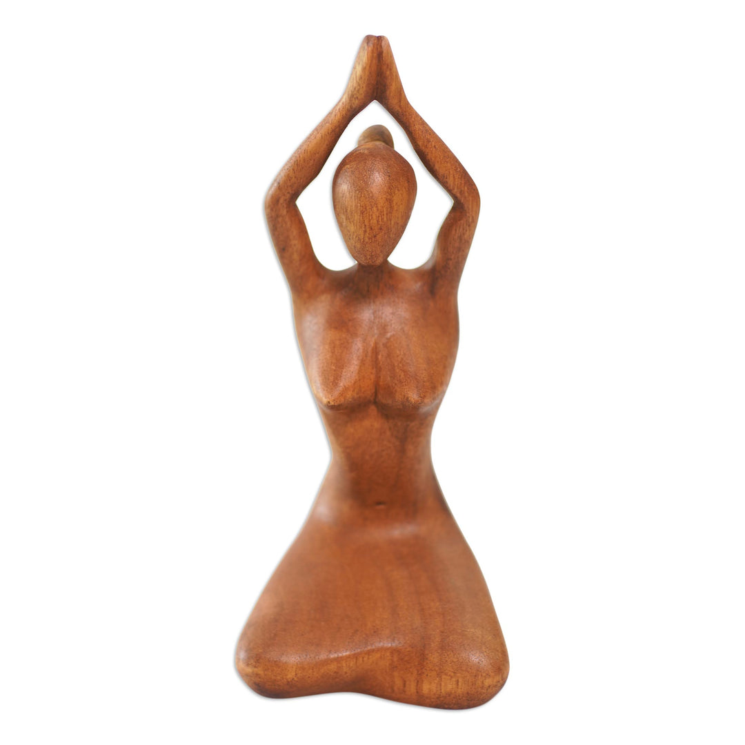 Suar Wood Statuette with Yoga Motif - Meditative Asana