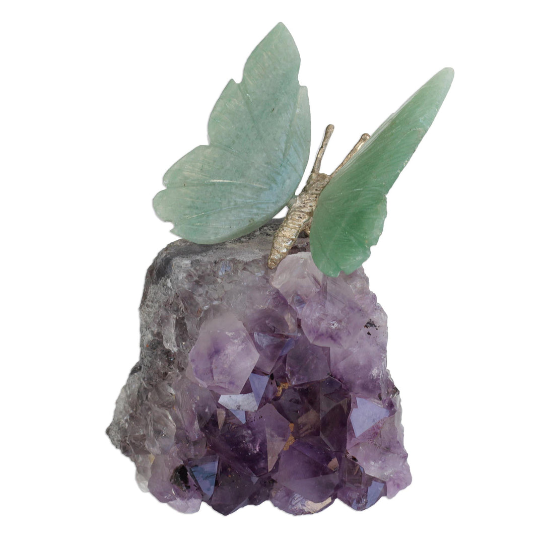 Quartz and Amethyst Butterfly Gemstone Sculpture from Brazil - Verdant Wings