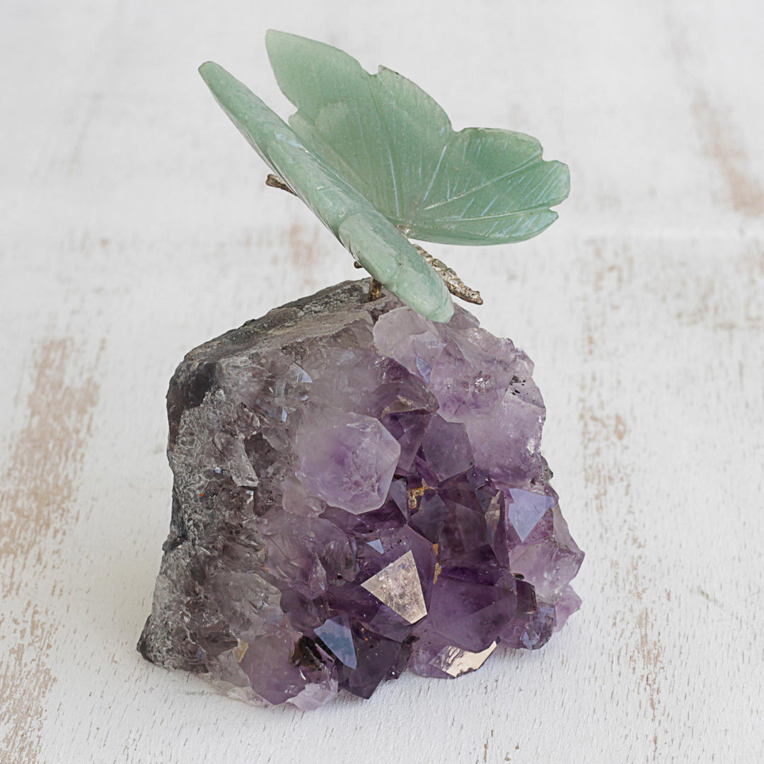 Quartz and Amethyst Butterfly Gemstone Sculpture from Brazil - Verdant Wings