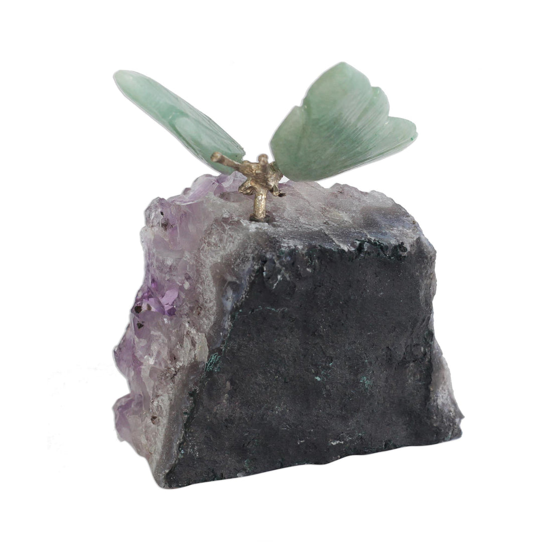 Quartz and Amethyst Butterfly Gemstone Sculpture from Brazil - Verdant Wings