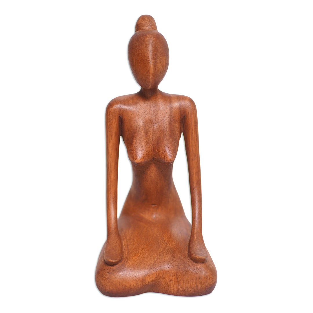 Suar Wood Statuette with Meditation Motif - Calm Down
