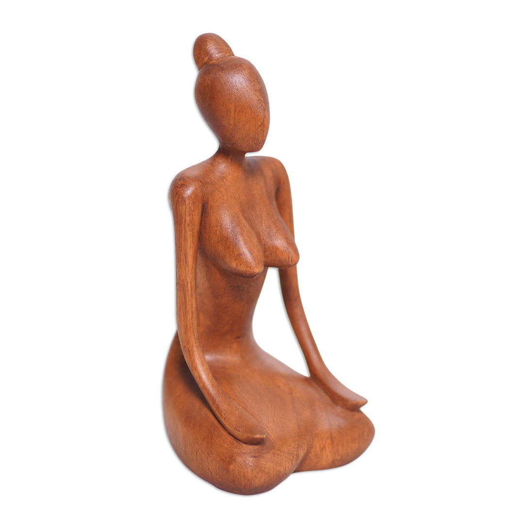 Suar Wood Statuette with Meditation Motif - Calm Down