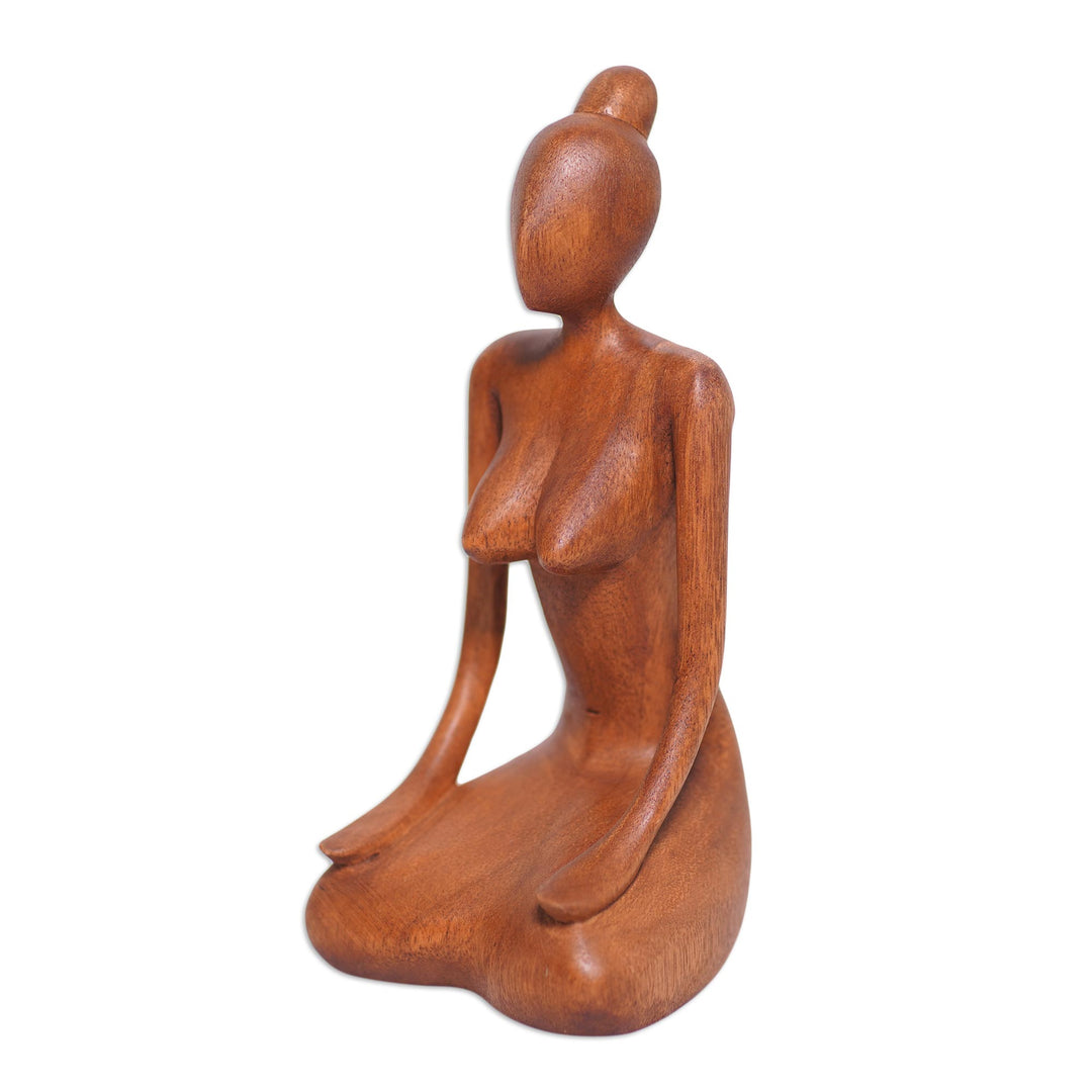 Suar Wood Statuette with Meditation Motif - Calm Down