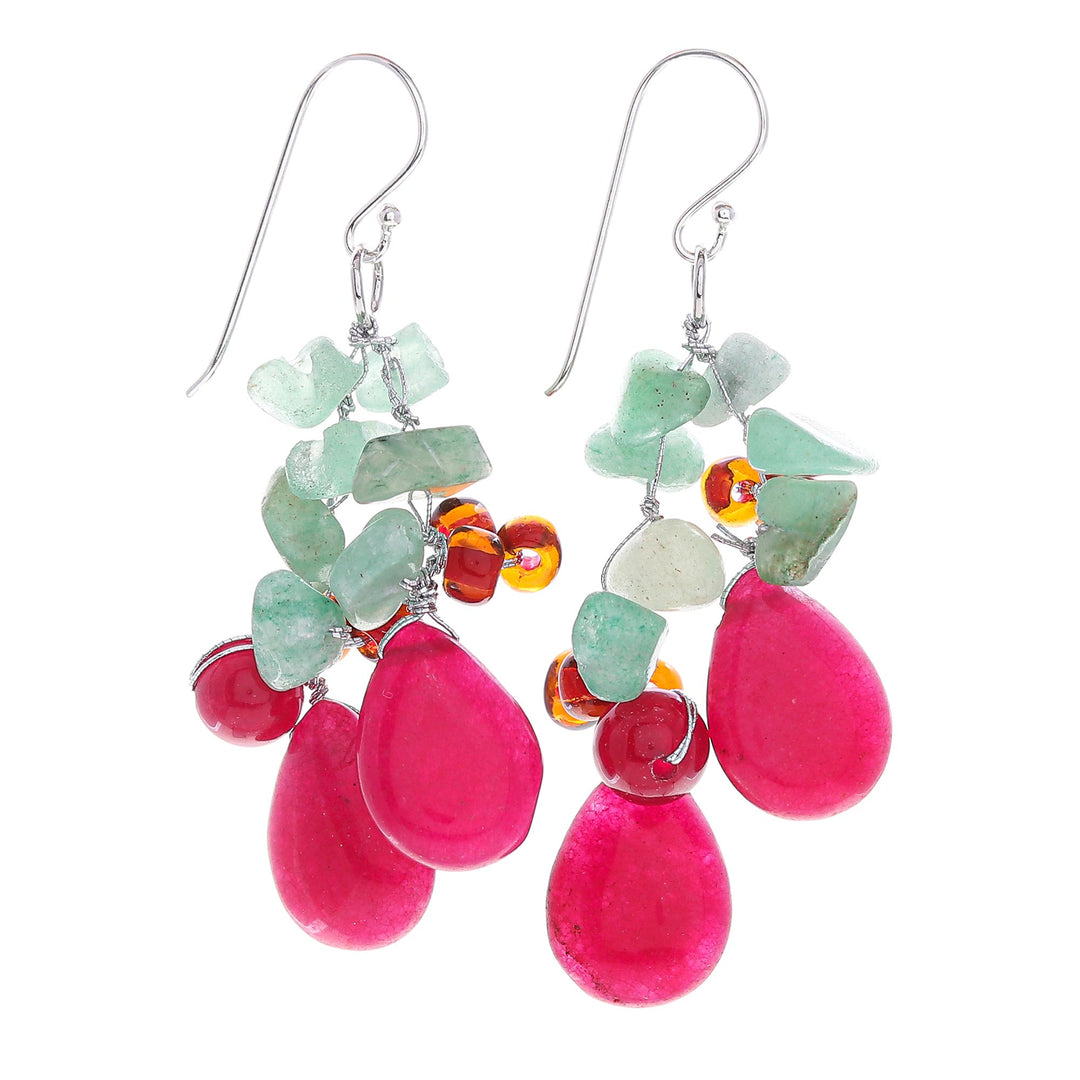 Handmade Quartz and Glass Bead Dangle Earrings - Summer Festival