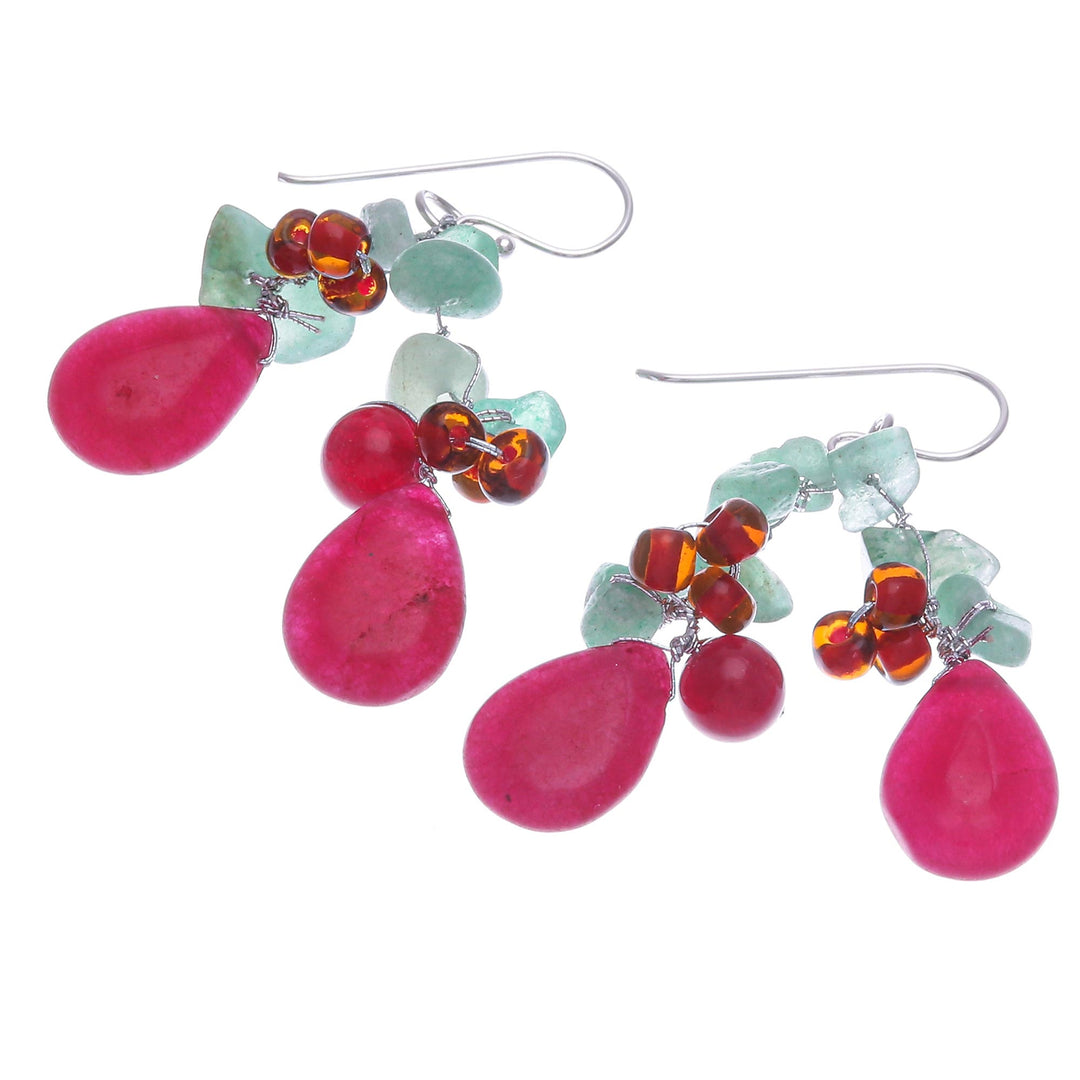 Handmade Quartz and Glass Bead Dangle Earrings - Summer Festival