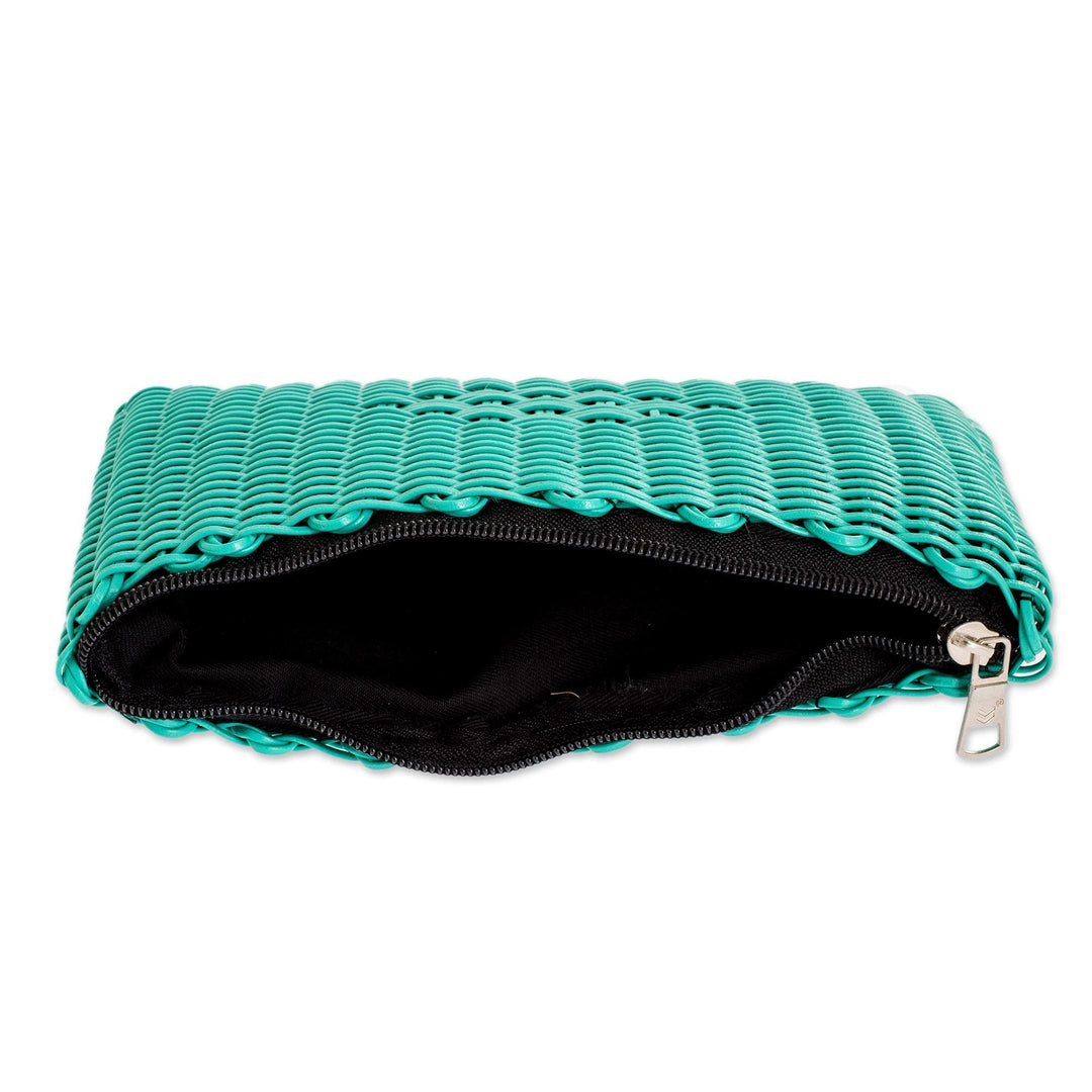 Recycled Central American Turquoise Cosmetic Bag - Textured Turquoise