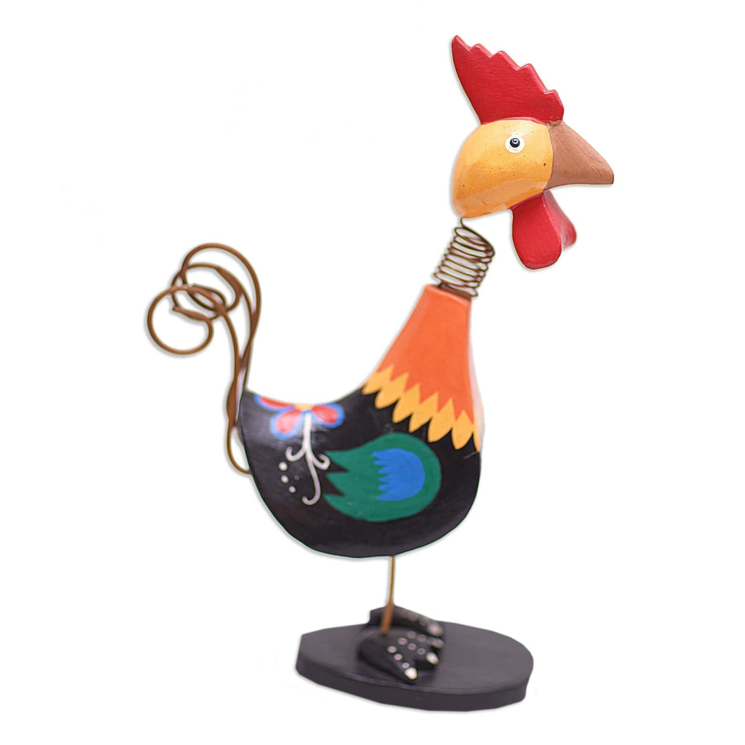 Balinese Wood and Iron Chicken Statuette - Cool Chick