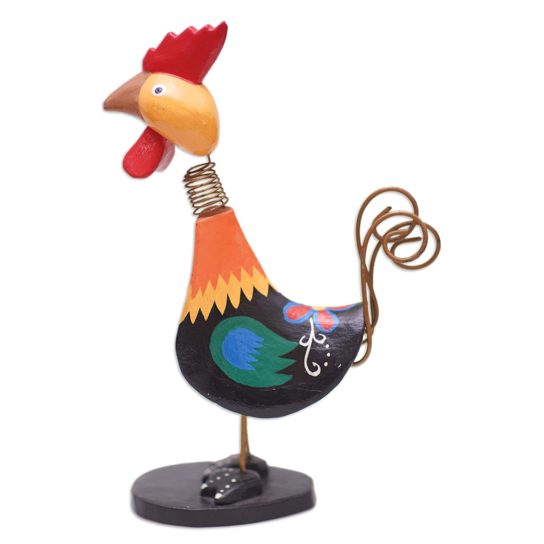 Balinese Wood and Iron Chicken Statuette - Cool Chick
