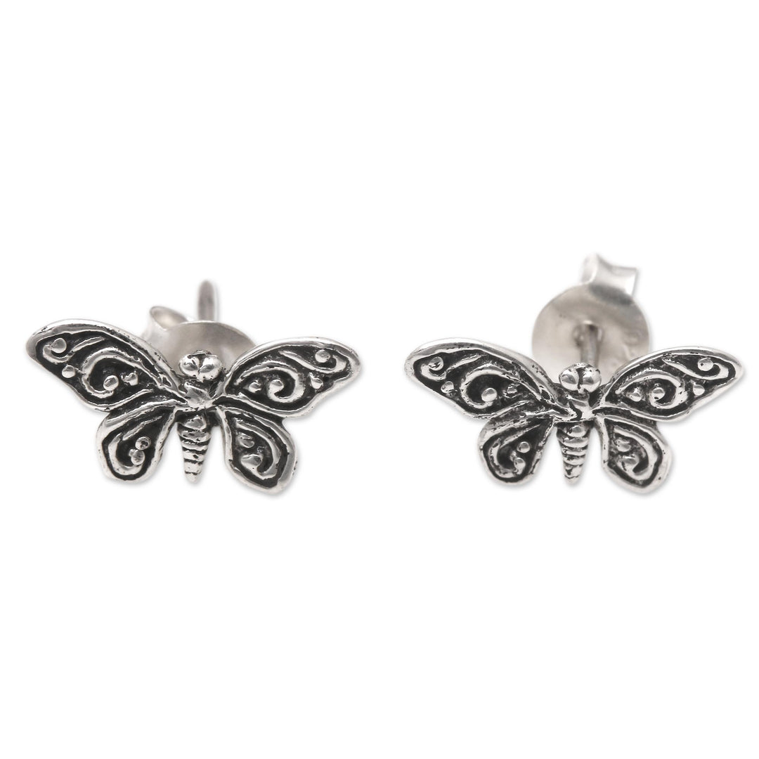 Sterling Silver Butterfly Button Earrings - Butterfly Memories