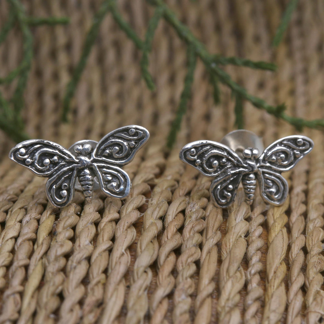 Sterling Silver Butterfly Button Earrings - Butterfly Memories