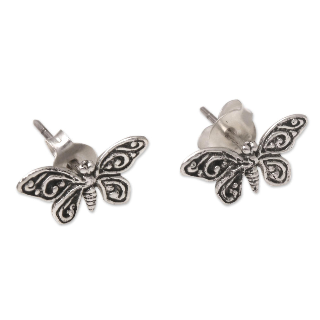 Sterling Silver Butterfly Button Earrings - Butterfly Memories