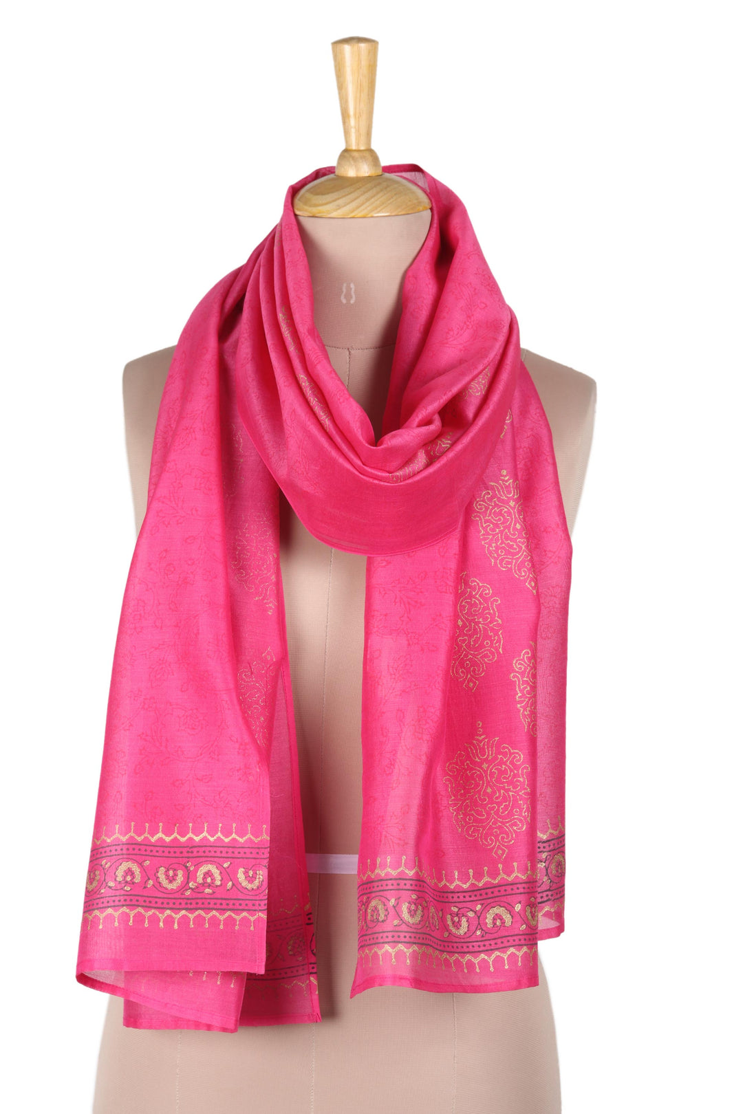 Block-Printed Cotton Blend Shawl from India - Ruby Sea