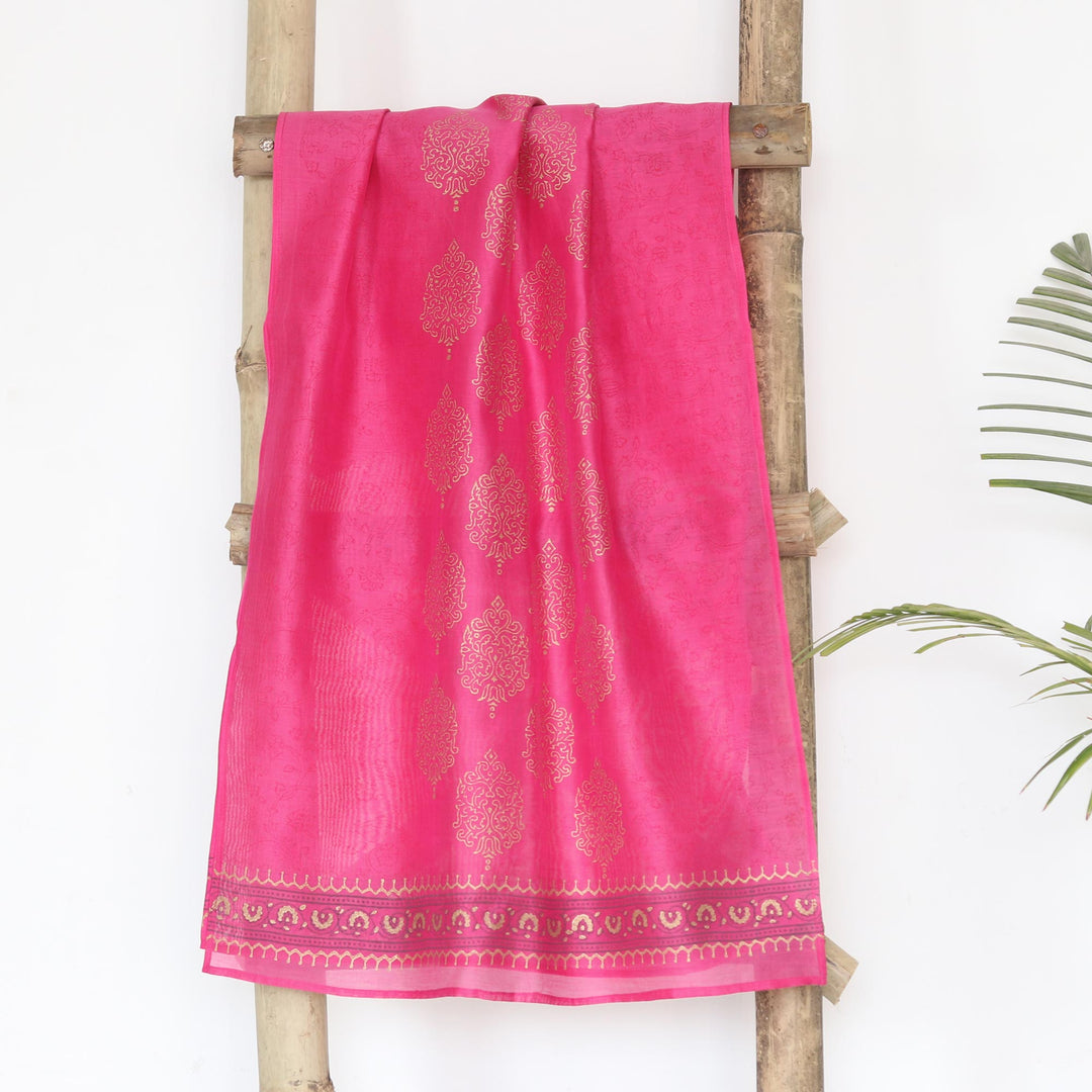 Block-Printed Cotton Blend Shawl from India - Ruby Sea