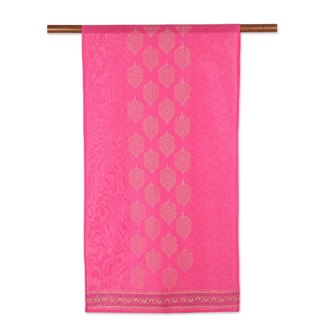 Block-Printed Cotton Blend Shawl from India - Ruby Sea