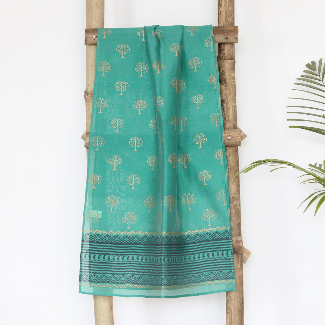 Block-Printed Cotton and Silk Shawl - Kingdom Come